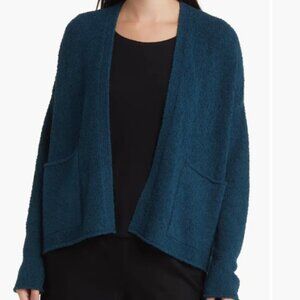 Eileen Fisher Cotton Fluff Open Front Cardigan Blue NWT Size Large